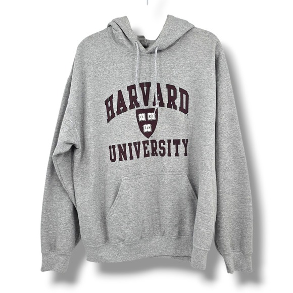 Harvard University Hoodie Gildan Heavy Blend Gray Collegiate Pullover Sweatshirt - Picture 1 of 10